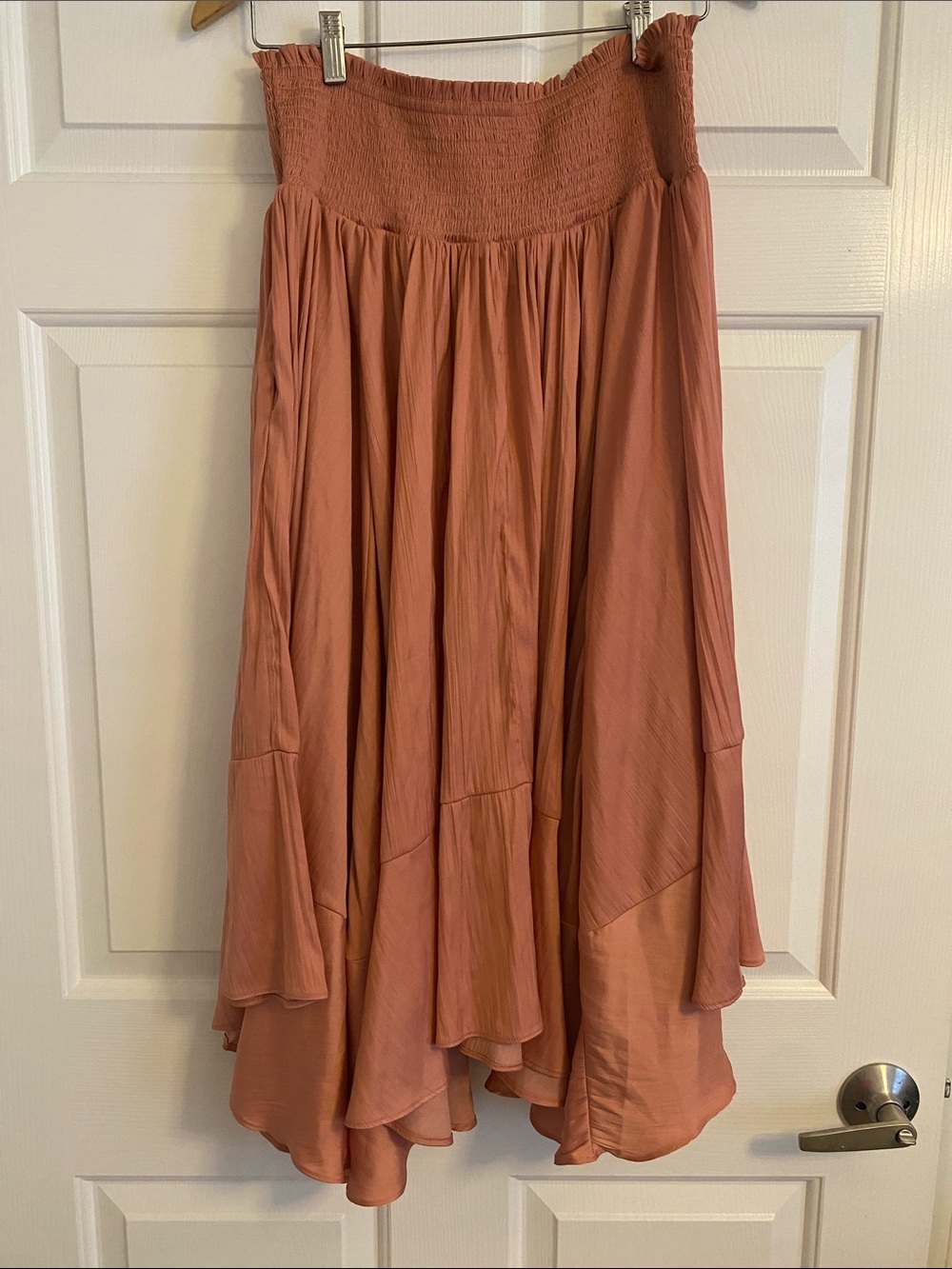 Anthropologie Dusty Rose Asymmetrical Tiered Maxi Skirt